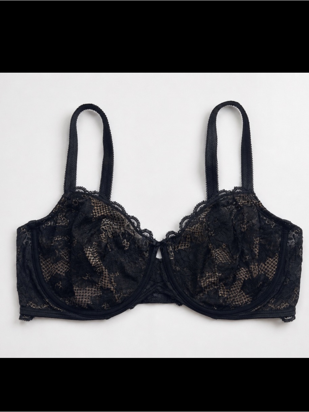 Wacoal Fire and Lace Underwire Bra Woman 40D Black Tan Lined Coquette 851252